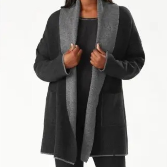 Tommy Bahama Elegant Black/Gray Reversible Open Ft. Cardigan with pockets.   S/M - Picture 1 of 10